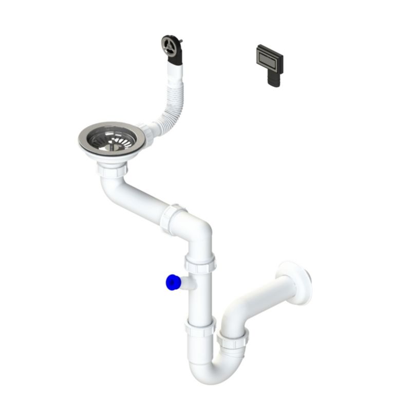 Zestaw odpływowy do zlewozmywaków 1 komorowych, GranMaster - oszczędzający miejsce, manualny z elementami chromowymi 1 szt.