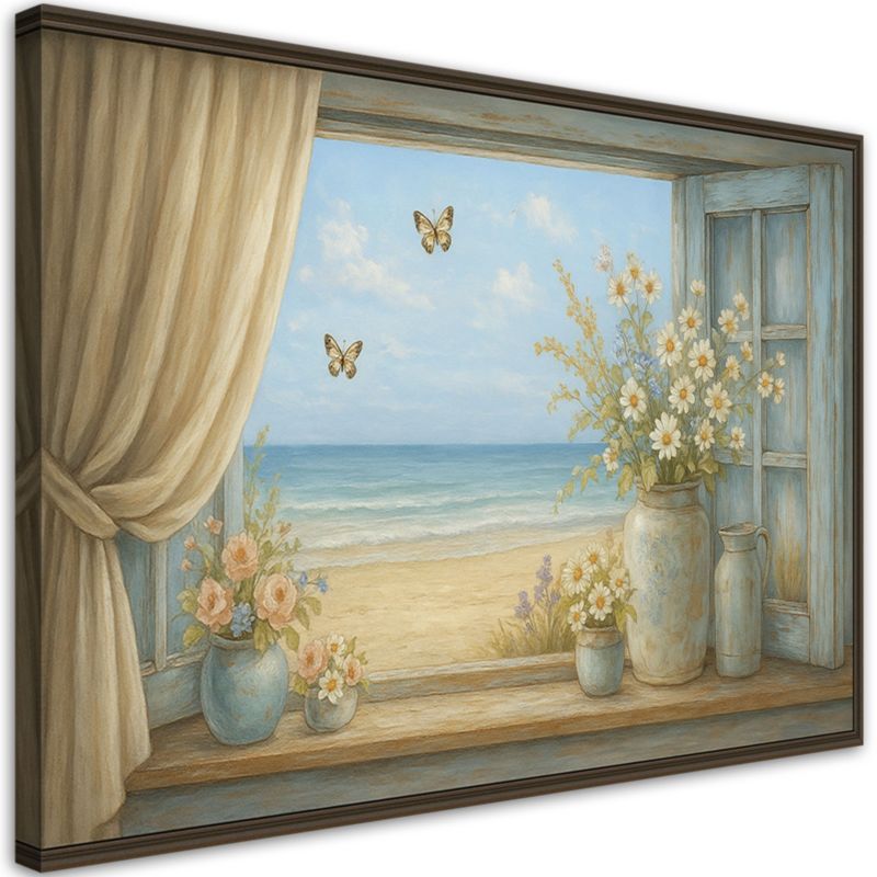 Obraz do salonu sypialni Feeby Widok z okna na plażę Shabby Chic 100x70cm 1szt