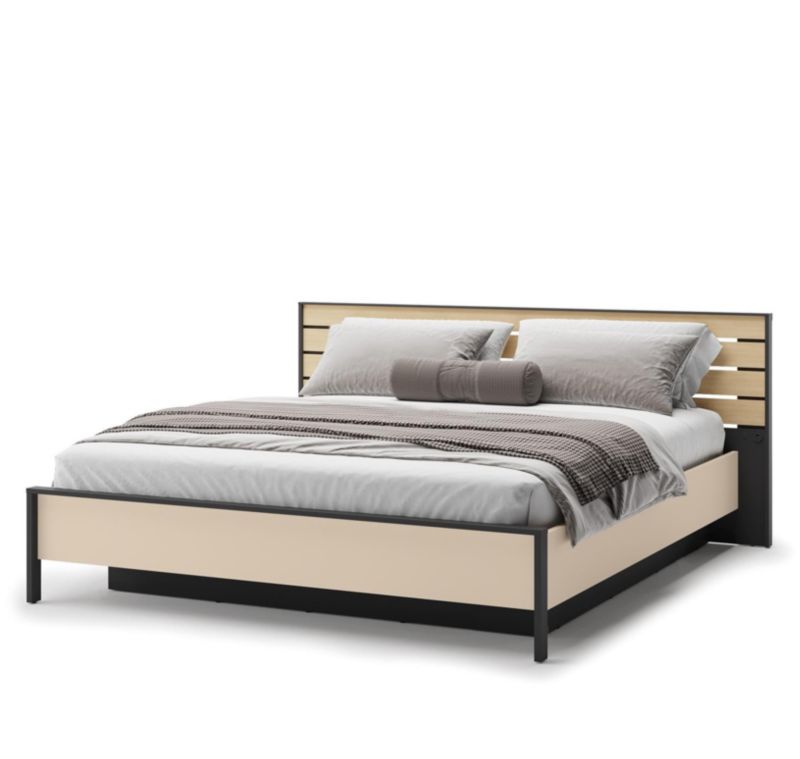 Łóżko 180 cm Bettso Elba na metalowym stelażu z oświetleniem LED do sypialni beżowy czarny 1szt.