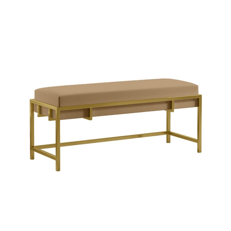 Ławka tapicerowana Bettso Lamo 100 cm nowoczesna w tkaninie royal velvet na złotym stelażu ciemnobeżowy 1szt.
