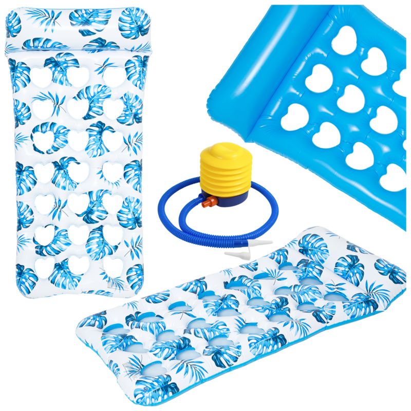 Duży materac dmuchany Be-active.pl o rozmiarze 180x90 cm na basen z pompką niebieski 1 szt.