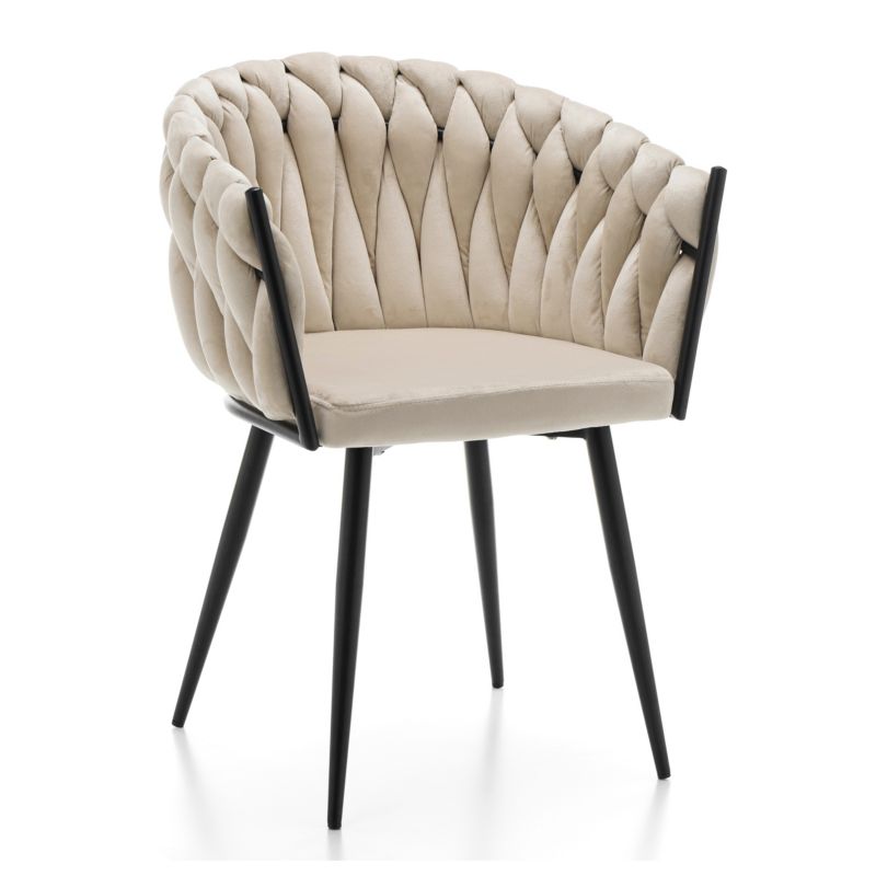 Krzesło tapicerowane New Home LATINA beżowe welurowe plecione z podłokietnikami 1 szt.