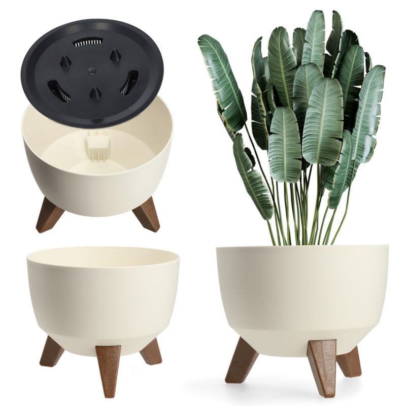 Doniczka KADAX Donica Na Kwiaty 24 cm Osłonka + Wkład Nóżki Kwietnik Kremowa 1 szt.