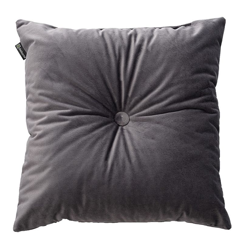 Poduszka kwadratowa Velvet z guzikiem Dekoria 37 x 37cm grafitowy szary 1 szt.