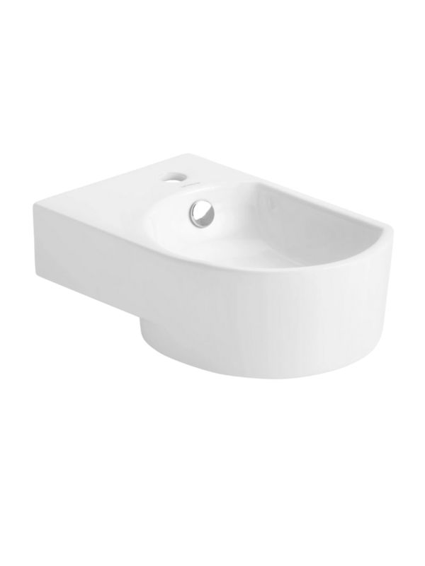 Umywalka ścienna Uptrend DEVO L biały połysk, z otworem na baterię oraz przelewem, lewa 1 szt.