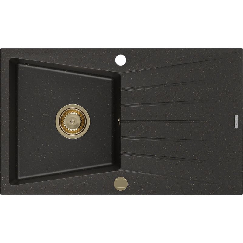 Zlewozmywak wpuszczany Mexen Cesar 1-komorowy czarny/złoty metalik 775x470 mm 6514771010-75-G