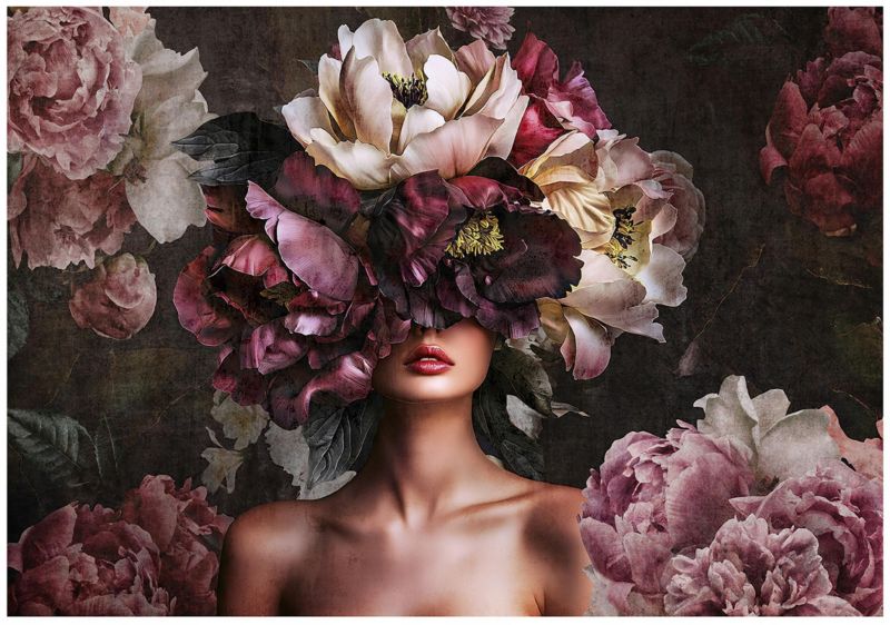 Tapeta Na Flizelinie Ścianę WALLARENA 300x210 cm Fototapeta Do Sypialni Salonu Kuchni Kobieta Kwiaty 1 szt.