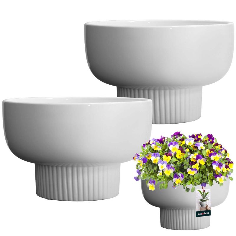 Doniczka ceramiczna KOTARBAU szkliwiona biała 24 cm 2 szt.