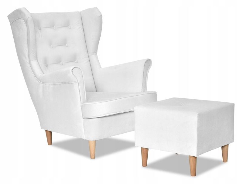 Fotel uszak do salonu z podnóżkiem Family Meble Diana white 1szt