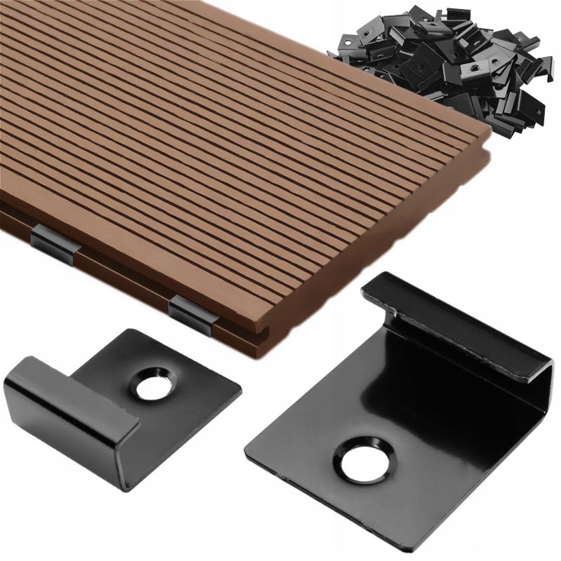 Klipsy montażowe + wkręty TEVOTECH do desek tarasowych kompozytowych 10+10 szt.