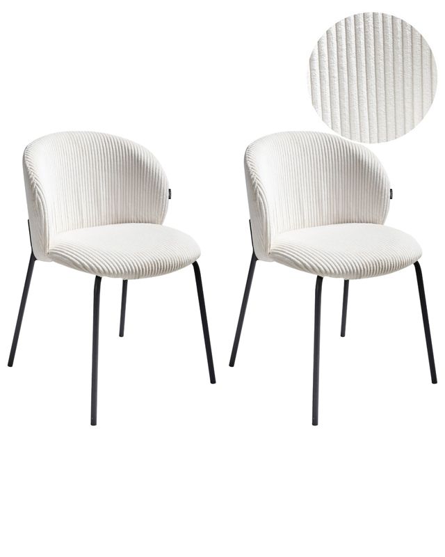 Zestaw 2 krzeseł do jadalni Miles Sztruks Złamana biel 1 par.