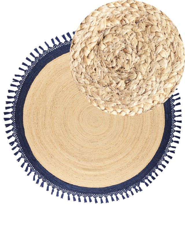 Dywan okrągły z juty 200 cm beżowy z ciemnoniebieskim Marts 1 szt.