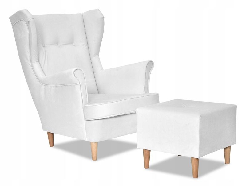 Fotel uszak do salonu z podnóżkiem Family Meble ARI biały 1szt