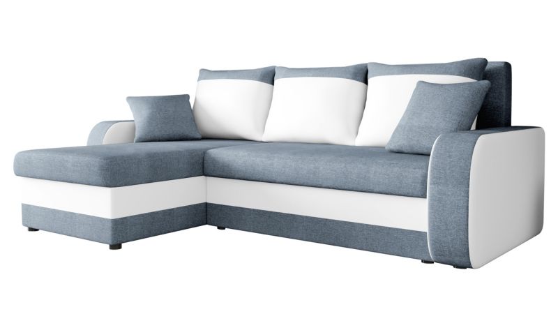 Narożnik z funkcją spania MIRJAN 24 Kris Lux denimowy niebieski/biała ekoskóra 1 szt.