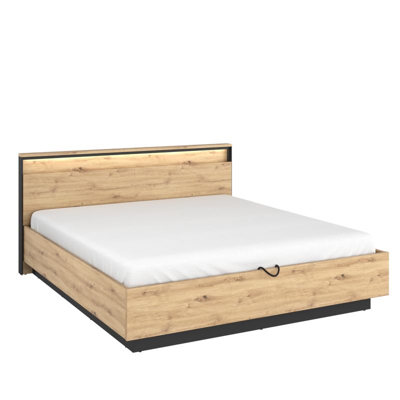 Łóżko industrialne Bettso Quaro 160 cm z pojemnikiem na pościel, metalowym stelażem i oświetleniem LED dąb artisan 1szt.