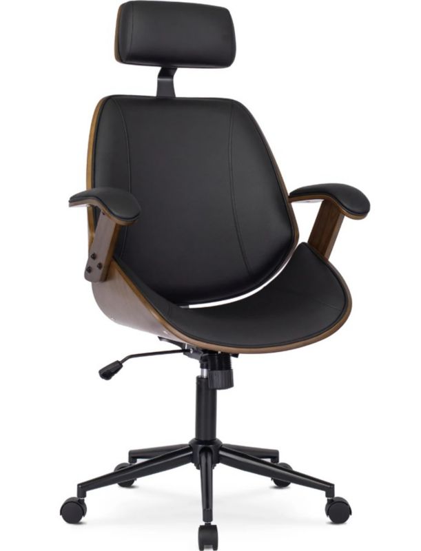 Fotel Obrotowy Fabian Mebel Elite z Drewna Giętego Ekoskóra Orzech/Czarny 1 szt