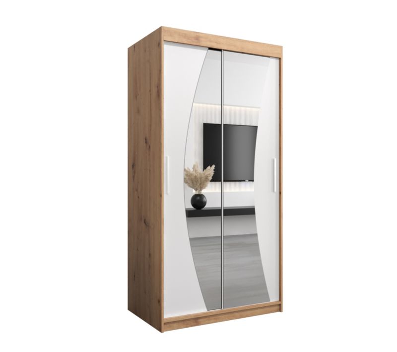 Szafa przesuwna Garderoba Abiks WAVE 100 dąb artisan + biały mat 1 szt.