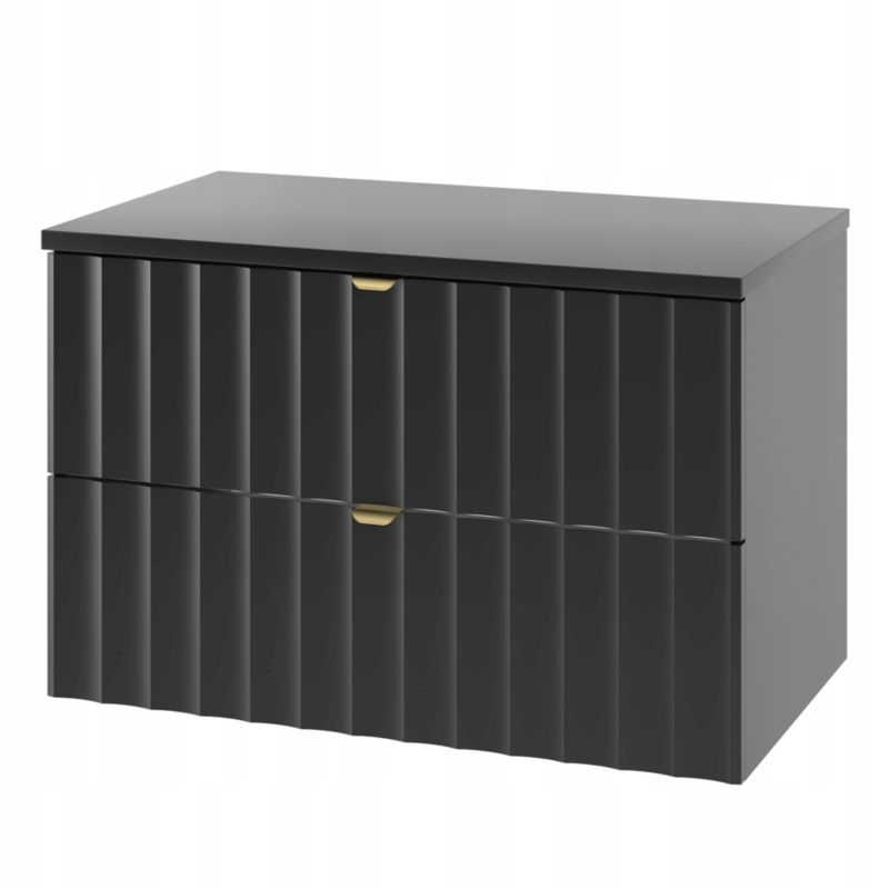 Szafka łazienkowa Furnidea 80 cm czarna z blatem ryflowane fronty złote uchwyty Arcos 1 szt.