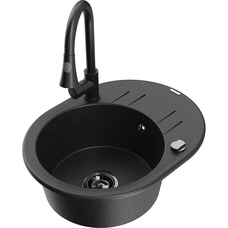 Zlewozmywak granitowy 1-komorowy Mexen Kevin z ociekaczem i baterią kuchenną Elia szary - 6517-71-670101-71 1 szt.