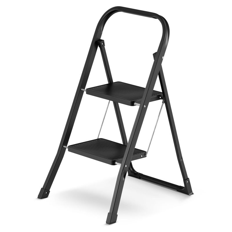 Drabina domowa stalowa składana schodki domowe 2 stopnie kolor czarny HIGHER 1 szt