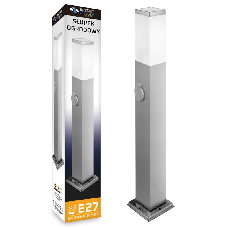 Lampa ogrodowa LED MasterLED Havana E27 65cm IP44 z gniazdem srebrna 1 szt.