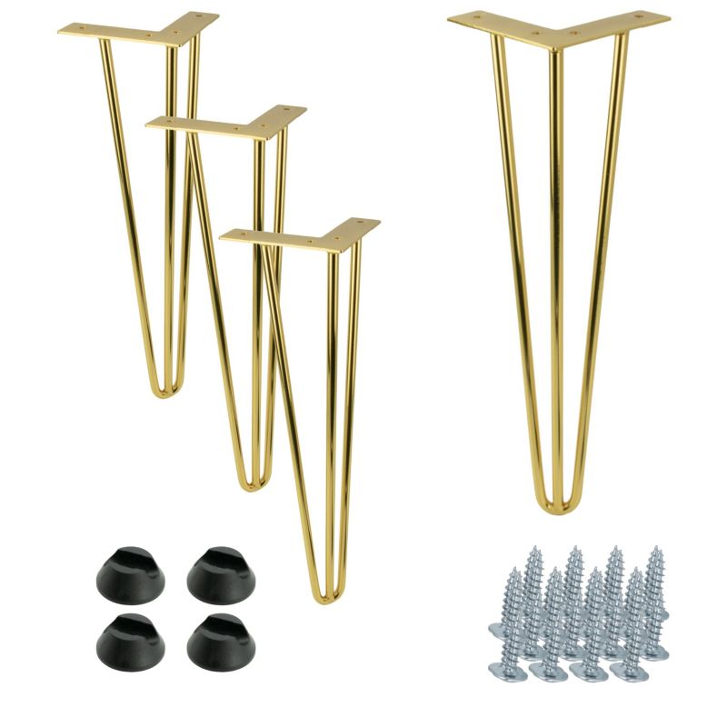 Zestaw nóżek meblowych B&B Hairpin legs złoty połysk wysokość 41cm ze stopkami plastikowymi 4 szt