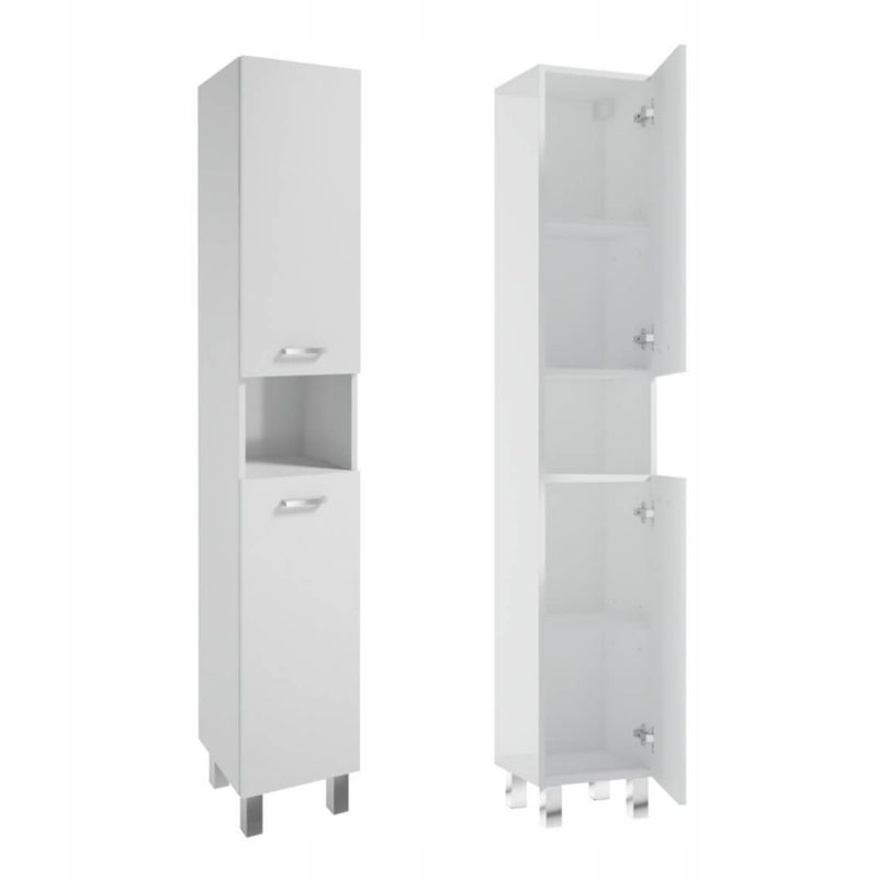 Słupek Szafka Łazienkowa Biała Stojąca 174x30 Półki Lakier Połysk Nóżki