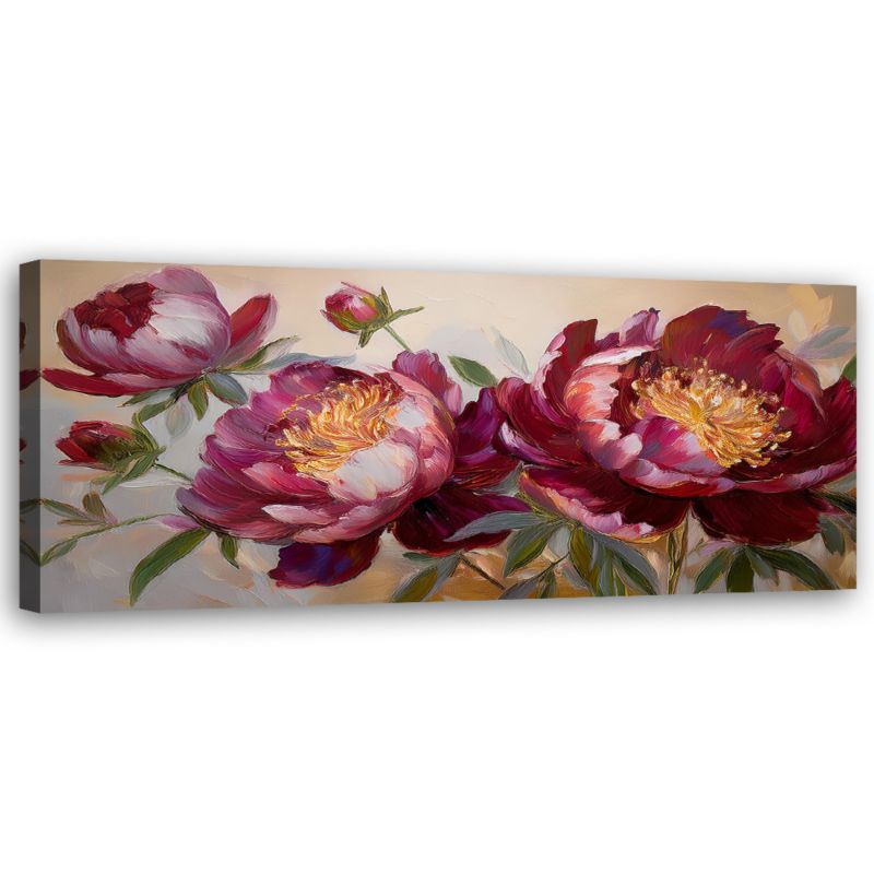 Obraz do salonu sypialni Feeby Kwiaty Piwonii Czerwone Natura 120x40 cm 1 szt