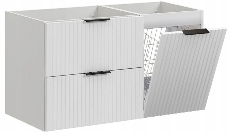 Szafka pod umywalkę Furnidea 100 cm ryflowana biała z koszem na pranie Adel 1 szt.