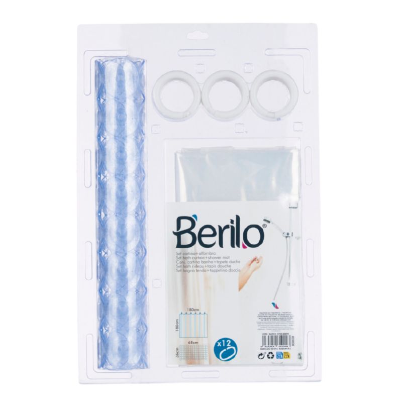 Zestaw Zasłona Prysznicowa Mata Berilo Przeźroczysty 180X180 Cm/ 68X63 Cm Kpl.