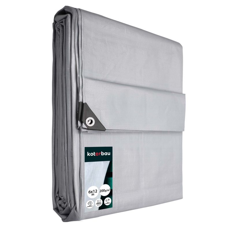 Plandeka ochronna KOTARBAU mocna srebrna 200 g/m2 6x12 m 1 szt.