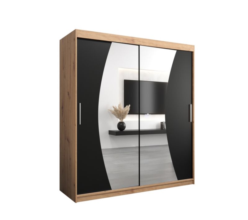 Szafa przesuwna Garderoba Abiks WAVE 180 dąb artisan + czarny mat 1 szt.