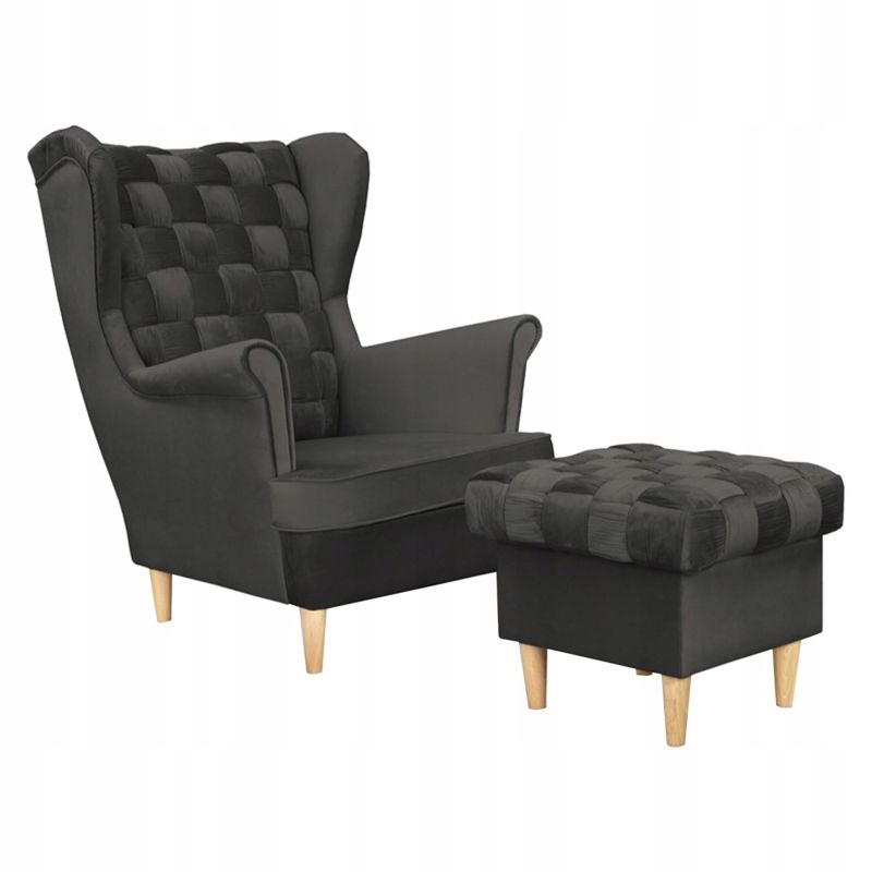 Fotel uszak do salonu z podnóżkiem Family Meble Carol ciemny grafit 1szt