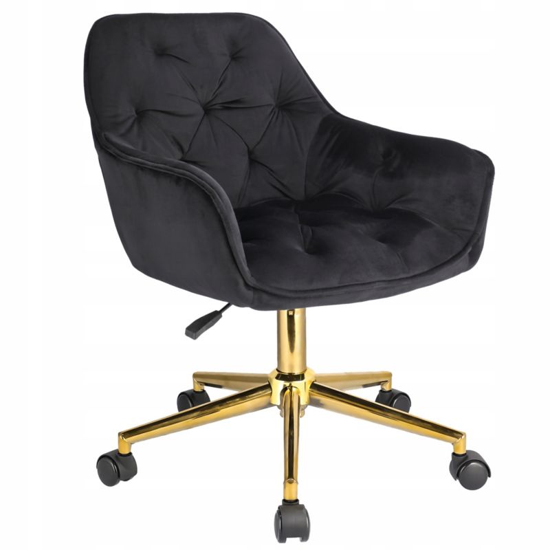 Fotel obrotowy JUMI elegancki wygodny regulowana wysokość LARGO czarny na złotej stopie 1 szt.
