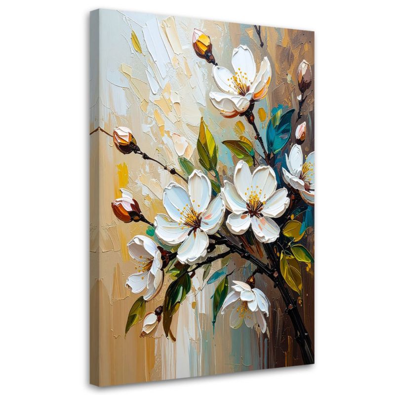 Obraz do salonu sypialni Feeby Białe Kwiaty efekt farby olejnej 60x90cm 1szt