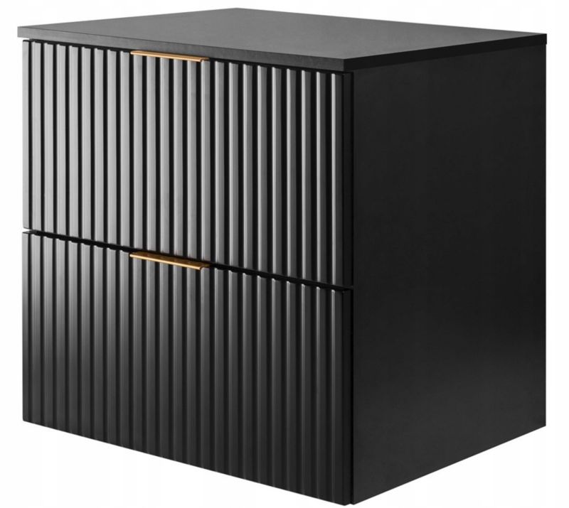 Szafka łazienkowa Furnidea 60 cm czarny mat wisząca pod umywalkę Flow ryflowana MDF blat czarny 1 szt.