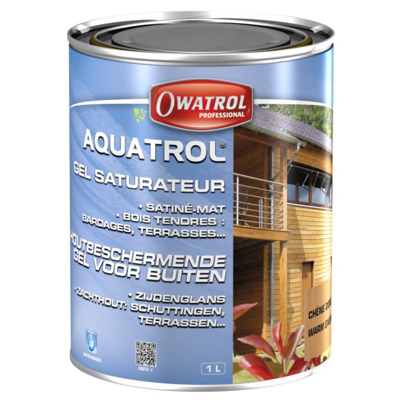 Żelowy impregnat do drewna i olej saturacyjny Owatrol AQUATROL do tarasów z drewna miękkiego złoty dąb 1L
