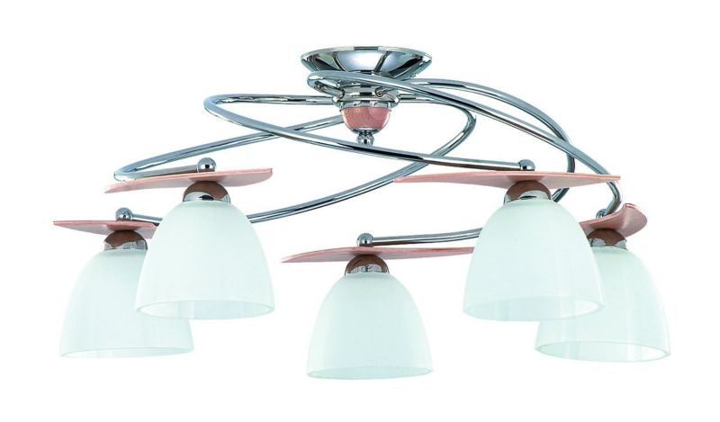 Lampa sufitowa wisząca Alfa Śmigło chromowana biała-jasne drewno wym: 30 x 66 x 66 cm 5xE27 x 60W 1 szt.