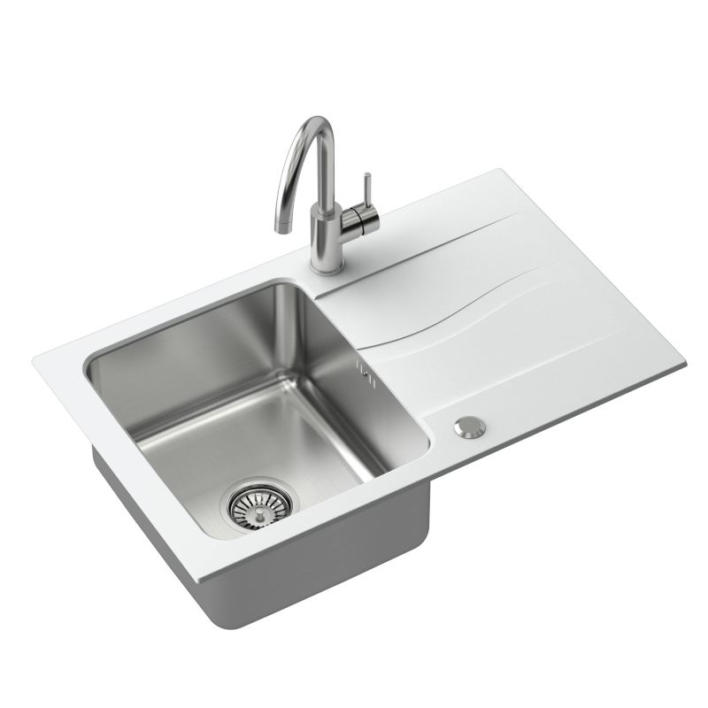 Zlewozmywak Quadron Michael 78x48 cm z baterią Kate, granitowo-stalowy, odwracalny, 1 szt.