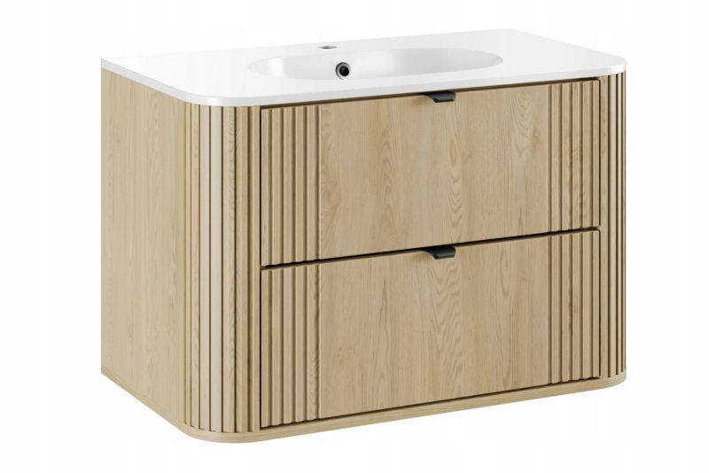 Szafka pod umywalkę Furnidea 80 cm dąb Cremona z umywalką Ovalia Cremona 1 szt.