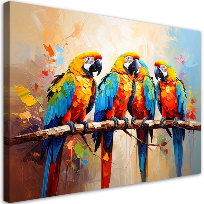 Obraz do salonu Feeby Kolorowe Papugi Ptaki na gałęzi 100x70cm 1szt