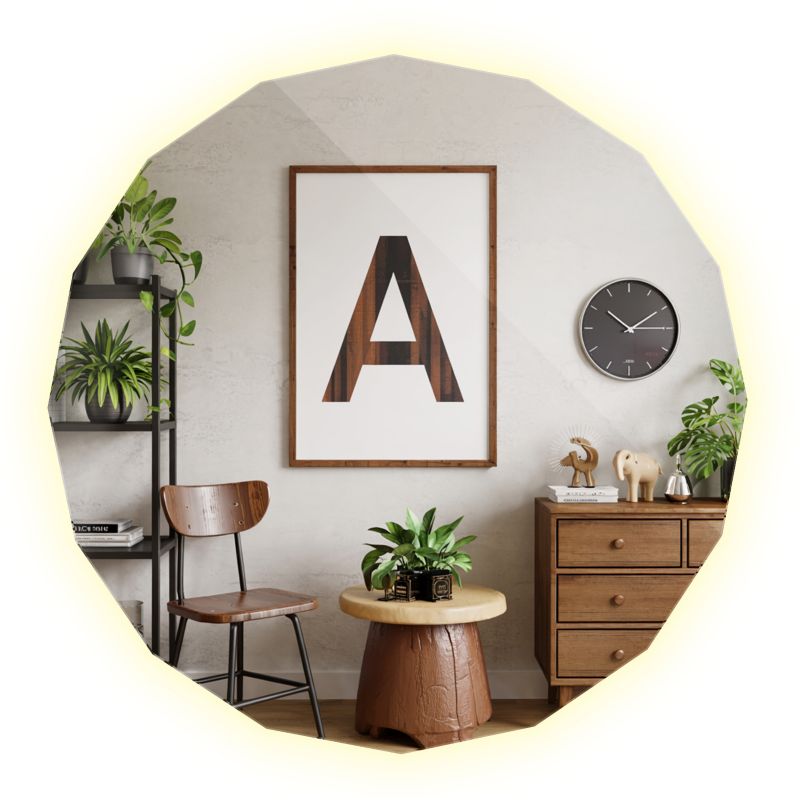 Lustro LED Neutralne Tulup 80 x 80 cm Ozdobne do Pokoju i Łazienki Boho Loft Nad Toaletkę Do Makijażu 1 szt.