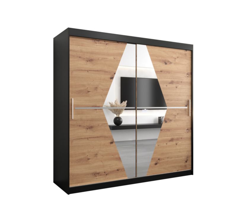 Szafa przesuwna Garderoba Abiks BOLIWIA 200 czarny mat + dąb artisan 1 szt.