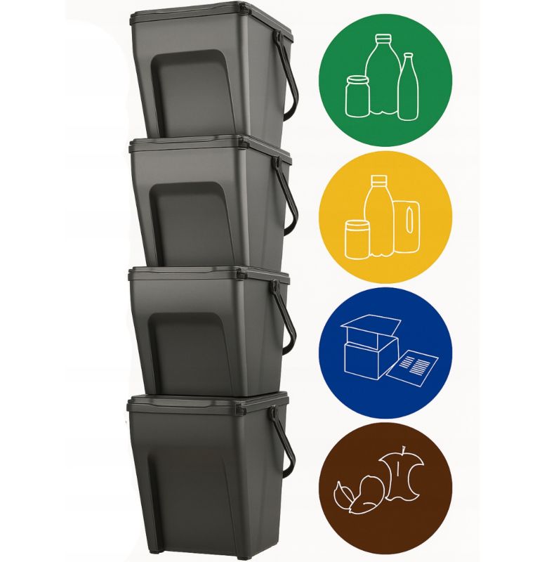 Kosz Na Śmieci FEINZ Pojemnik Na Odpady 4 X 25L Do Segregacji Kosze Z Naklejkami 1 Kpl.