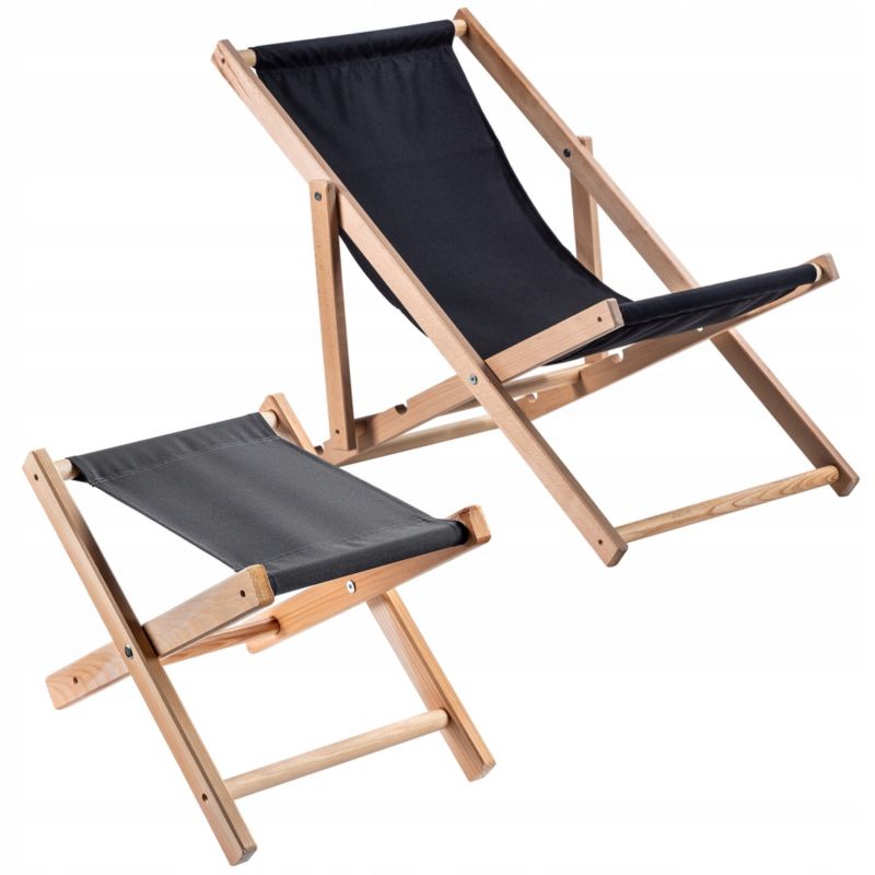 Zestaw Taboret składany KADAX + leżak drewniany, czarny 1szt.