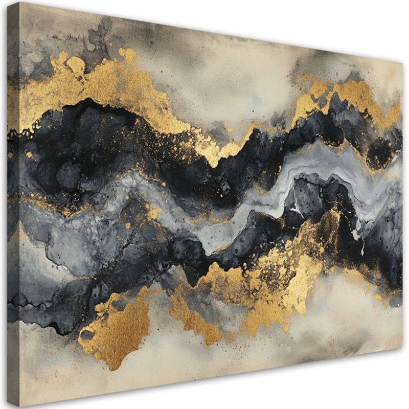 Obraz na płótnie Feeby Czarno Biały Marmur ze Złotem 90x60cm 1szt