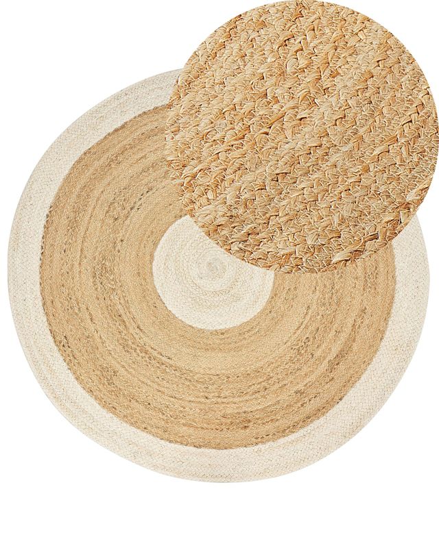 Dywan okrągły z juty 140 cm beżowo-biały Yayalar 1 szt.