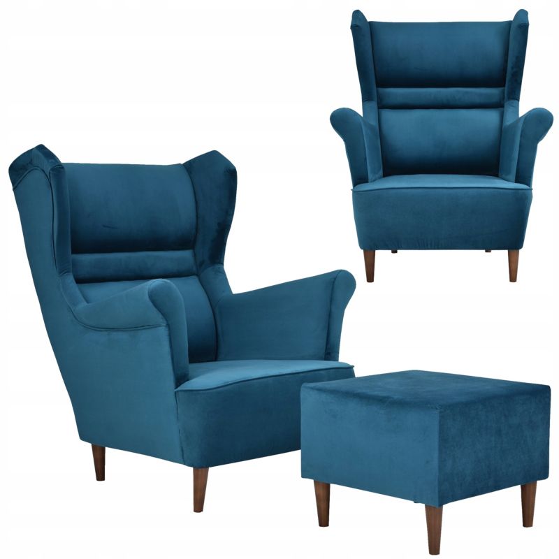 Fotel uszak do salonu z podnóżkiem Family Meble Zoja turkus 1szt