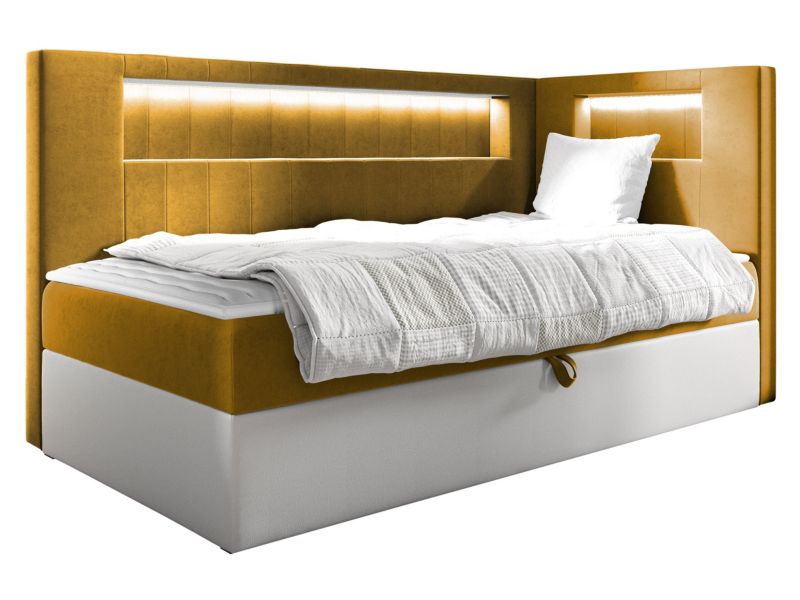 Łóżko kontynentalne MIRJAN 24 Gold Junior 3 100x200, Strona: Prawa biała ekoskóra/musztardowy 1 szt.