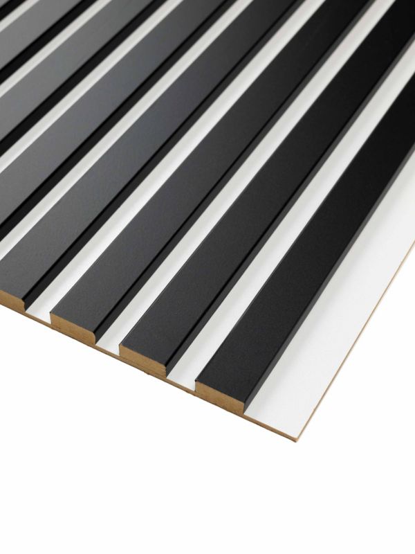 Lamele Czarne na Białym Filcu Ścienne Akustyczne SunWood Panel Dekoracyjny 275x46 1 szt.